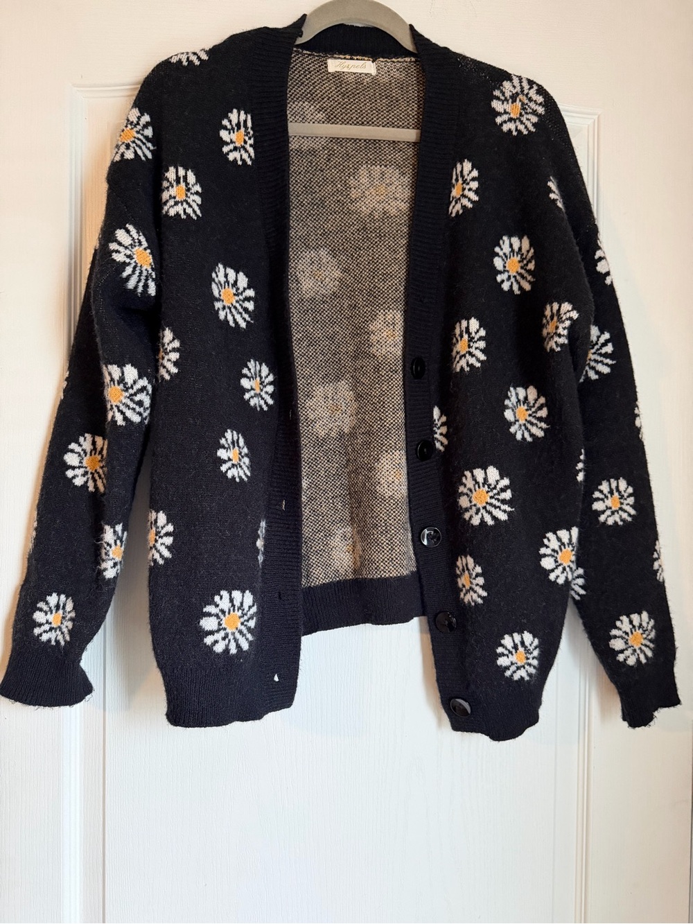 Black Fuzzy Daisy Cardigan